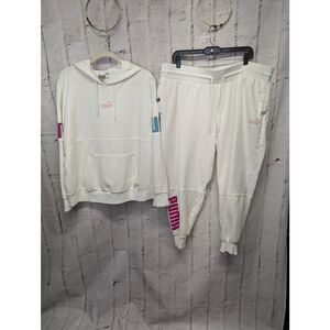 Puma Active Tracksuit Set White Long Sleeve Hoodie 2X Crop Pants‎ Joggers Sz 3X